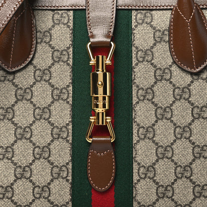 Gucci GG Supreme Monogram Azalea Calfskin Web Medium Jackie 1961 Tote Beige Ebony Brown Sugar 8 of 10