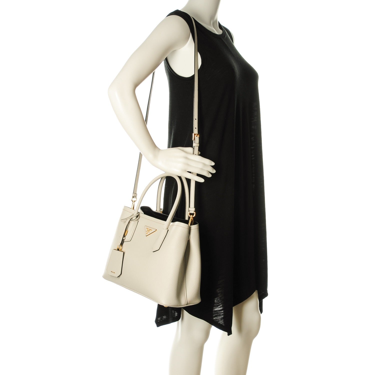 Prada Saffiano Cuir Small Double Bag Talco Nero Black 2 of 7