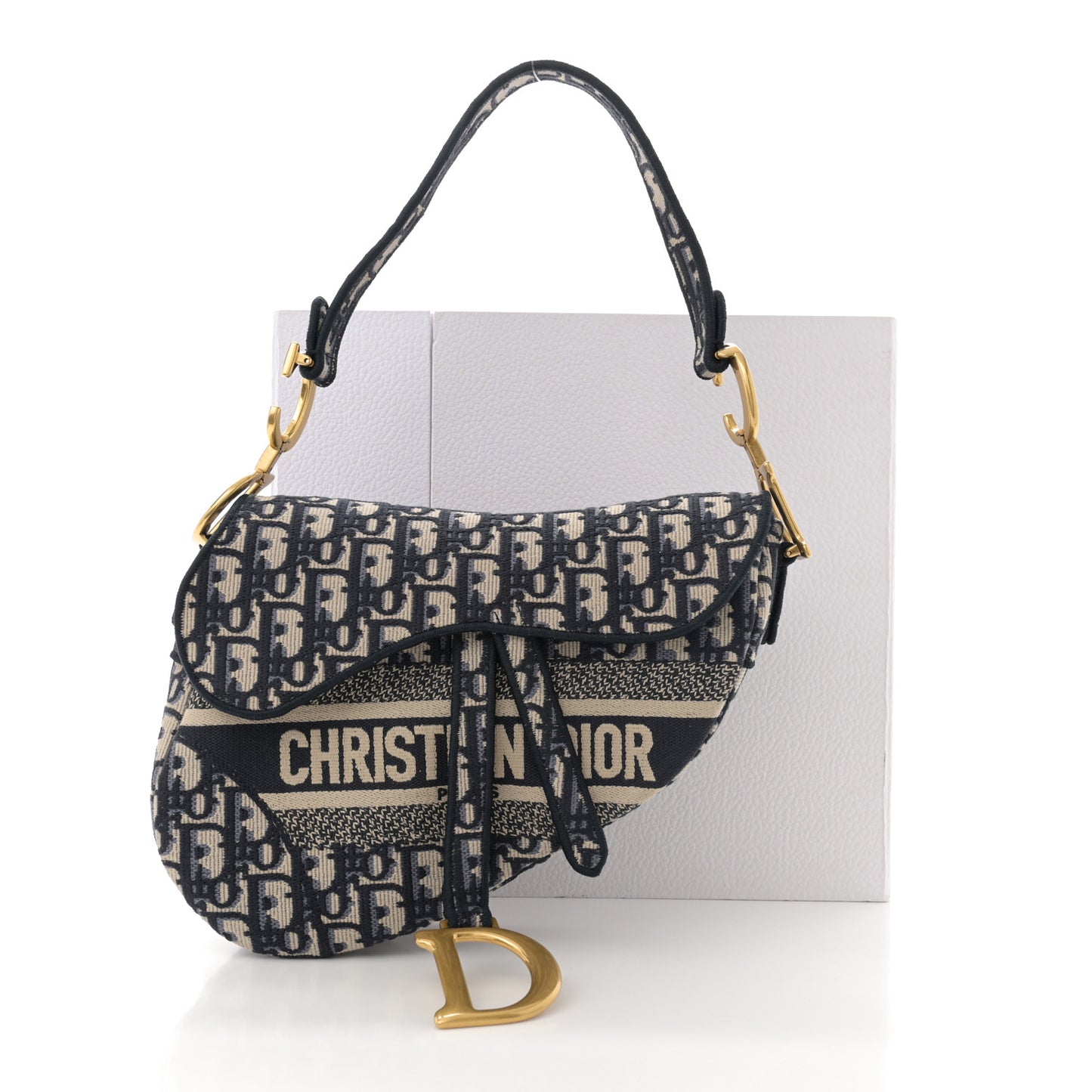 Oblique Embroidered Saddle Bag Blue