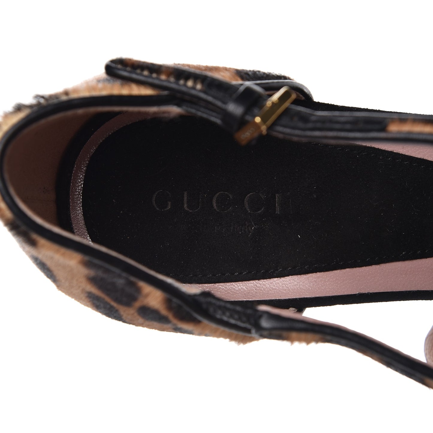 Calf Hair Leopard Print Criss Cross Platform Pumps 36.5