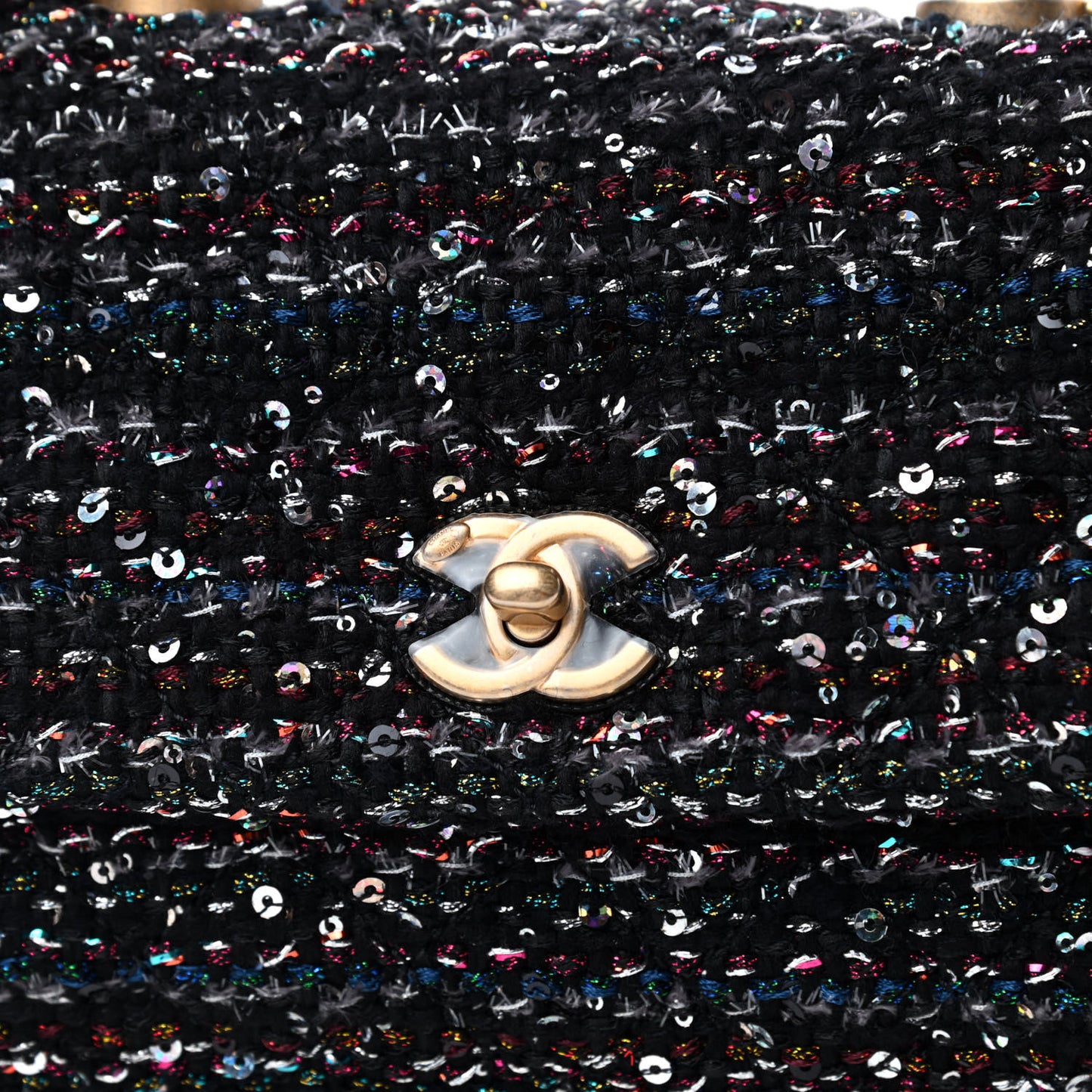 Tweed Sequin Mini Coco Handle Flap Black