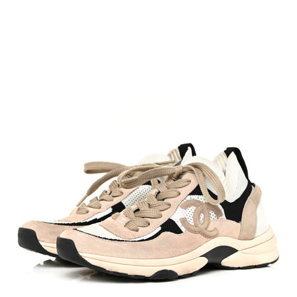 Chanel Mesh Suede Fabric Womens CC Sneakers 38 White Ivory Light Beige 3 of 20