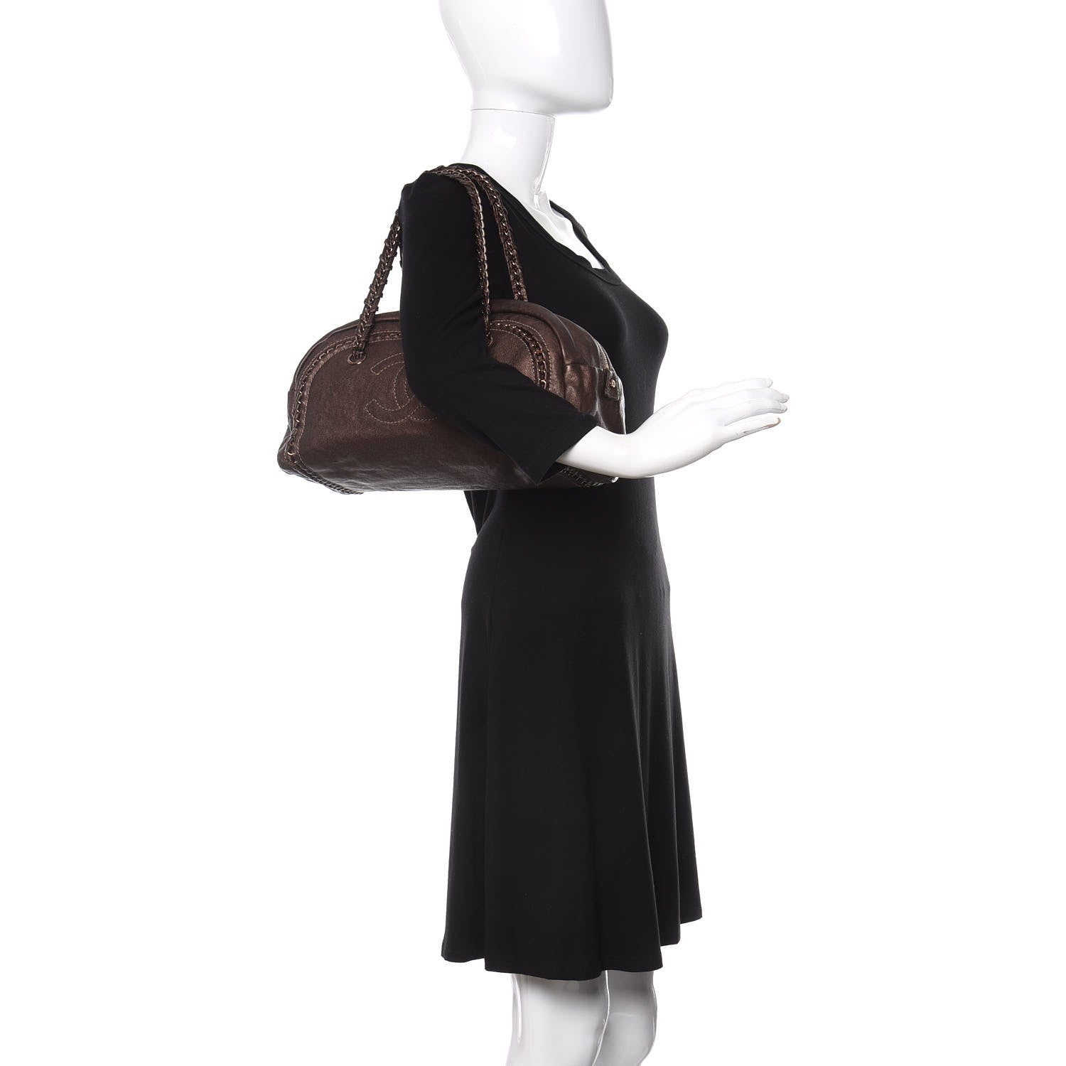 Chanel Metallic Goatskin Medium Luxe Ligne Bowler Bronze 2 of 10