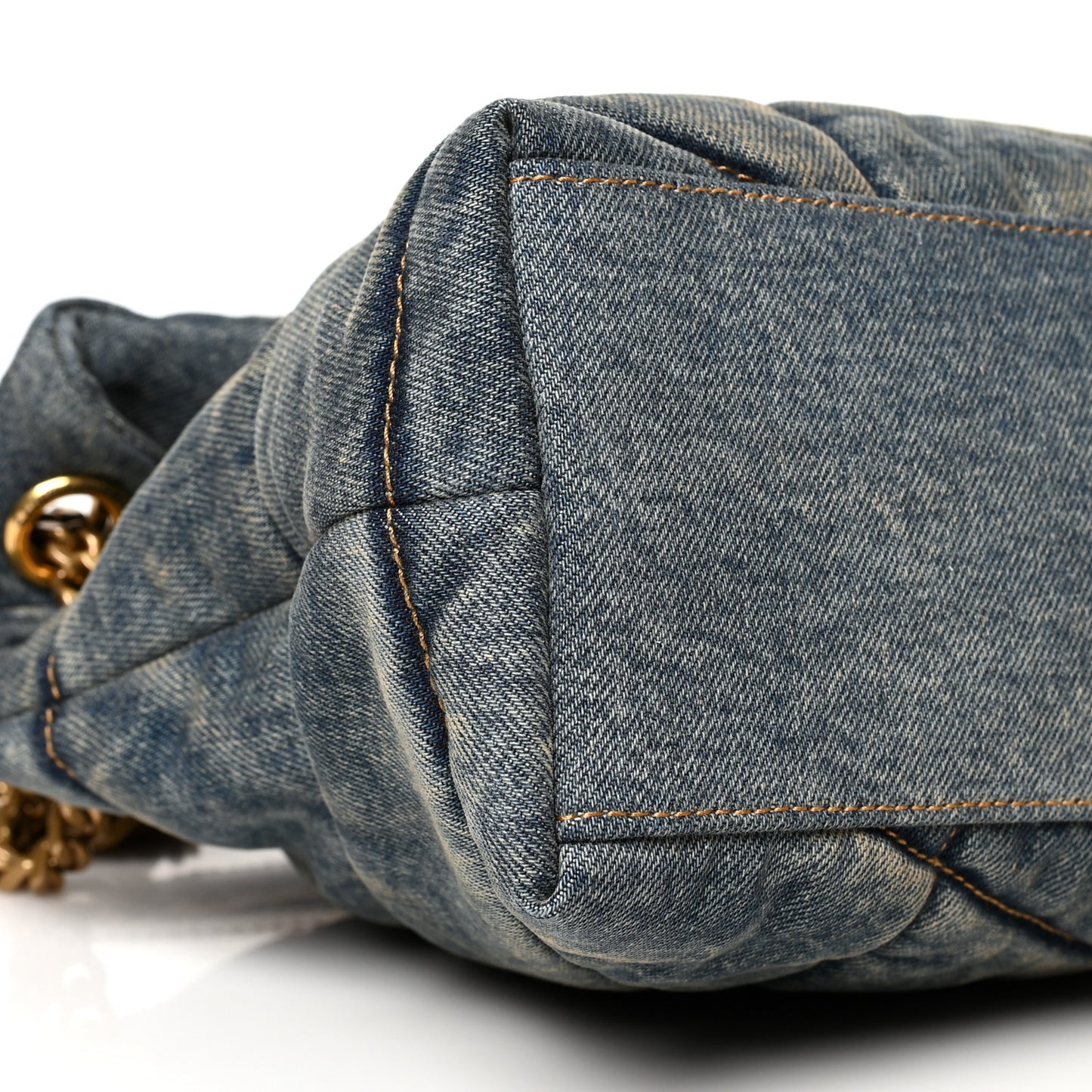 Denim Quilted Small Loulou Puffer Monogram Chain Satchel Blue Cinnamon