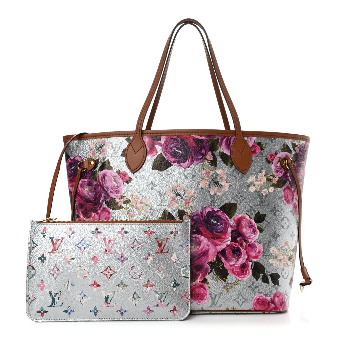 Metallic Monogram LV Garden Neverfull MM Silver