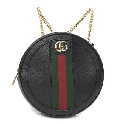 Gucci Grained Calfskin Web Mini Ophidia Round Backpack Black 1 of 11