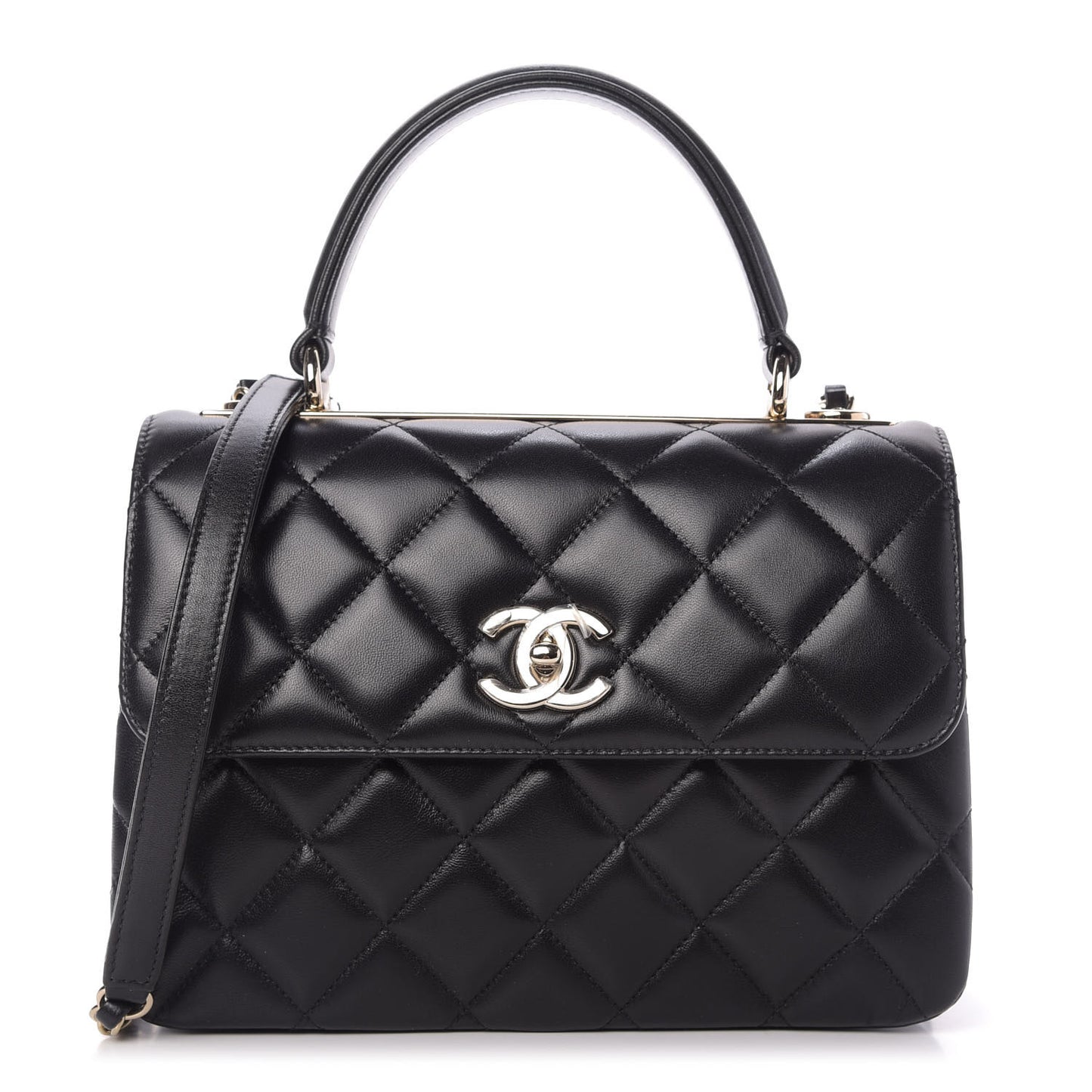 Lambskin Quilted Small Trendy CC Dual Handle Flap Bag Black