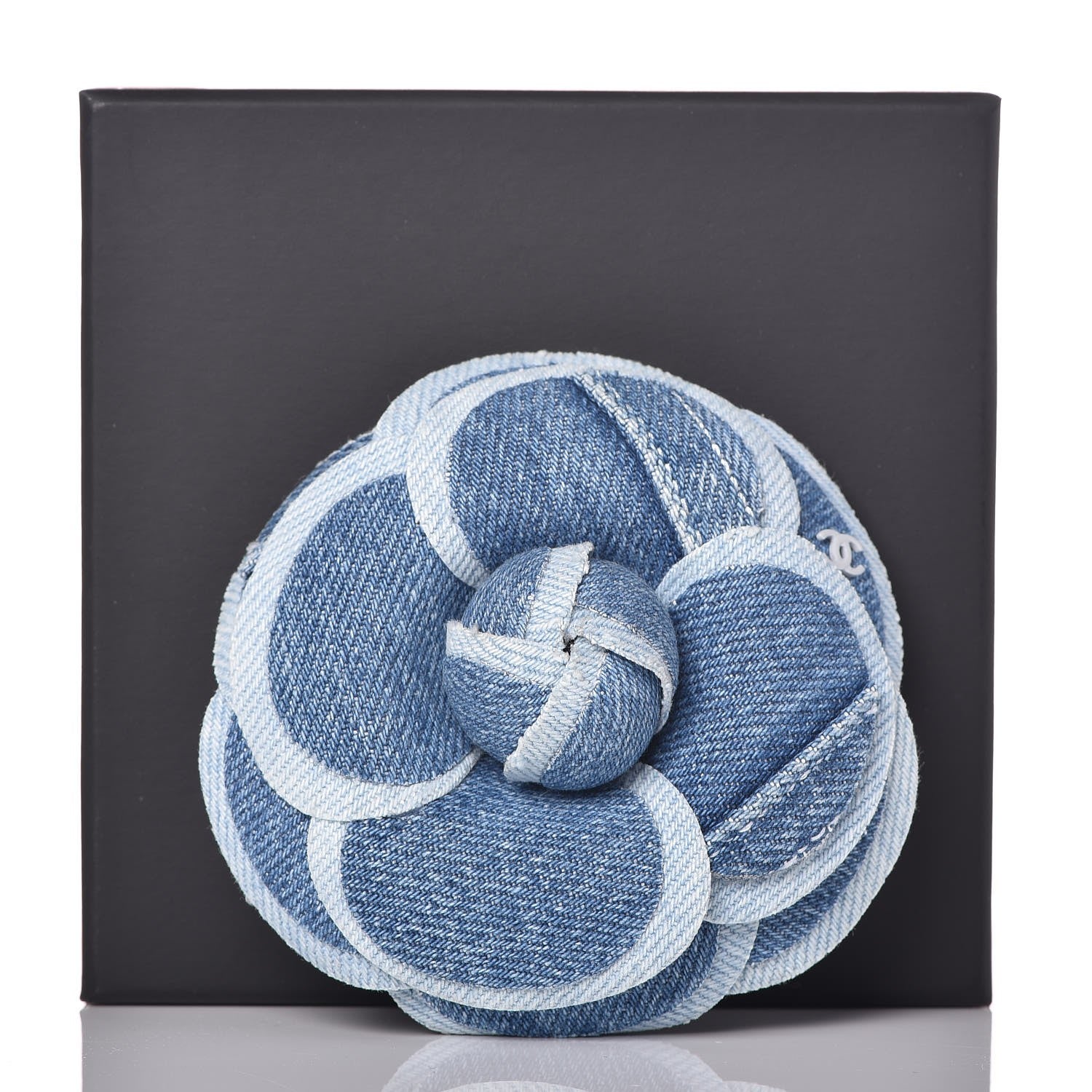 Chanel Denim Camellia Pin Brooch Blue 6 of 6
