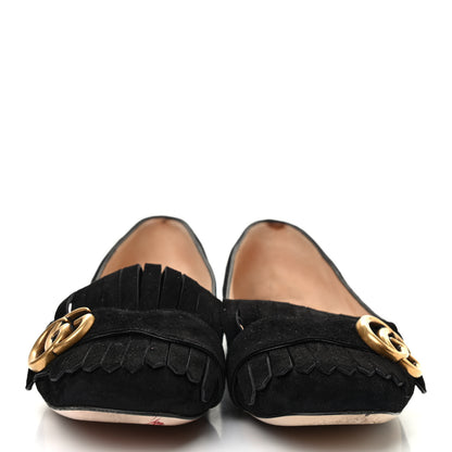 Gucci Kid Scamosciato GG Marmont Fringe Flats 38.5 Black 2 of 7
