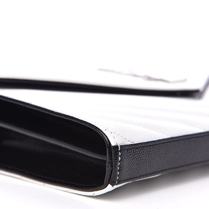 Saint Laurent Grain De Poudre Matelasse Bi-Color Chevron Monogram Chain Wallet White Black 7 of 9
