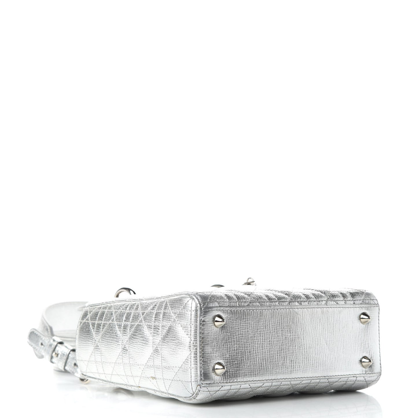 Metallic Grained Calfskin Cannage Small Lucky Badges My Lady Dior Silver