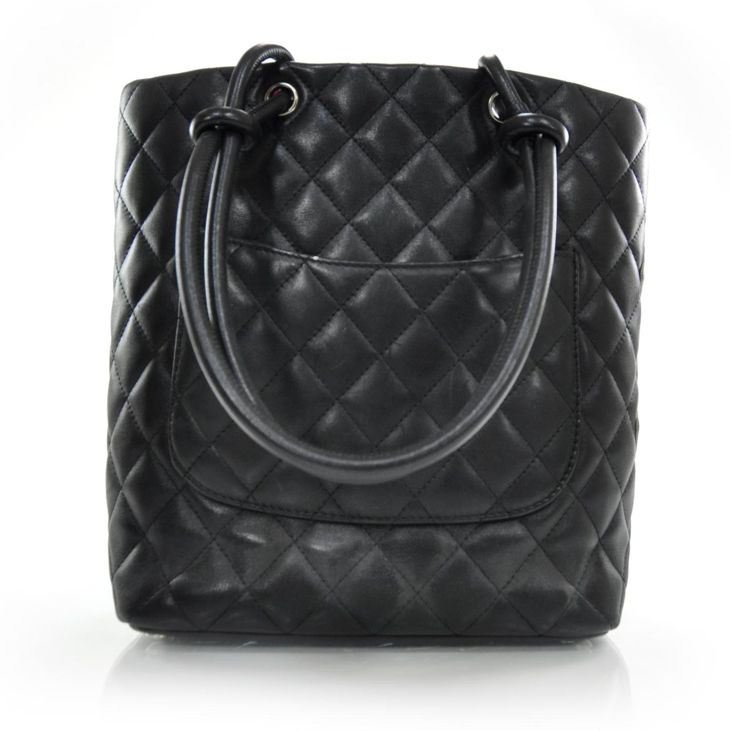 Calfskin Quilted Medium Cambon Tote Black White