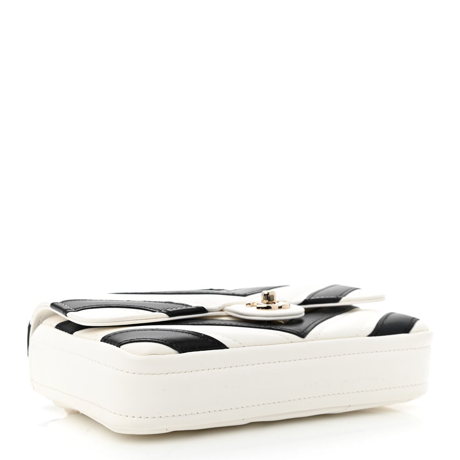 Chanel Lambskin Chevron Stitched Flap White Black 4 of 10