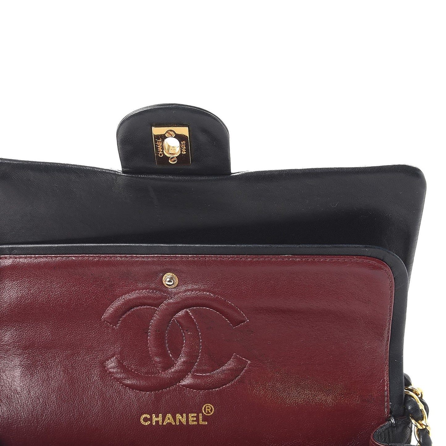 Lambskin Quilted Medium Double Flap Black
