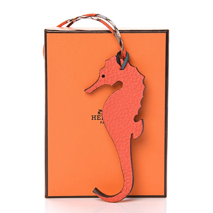 Hermes Togo Epsom Petit H Seahorse Bag Charm Capucine Blue Jean 4 of 4
