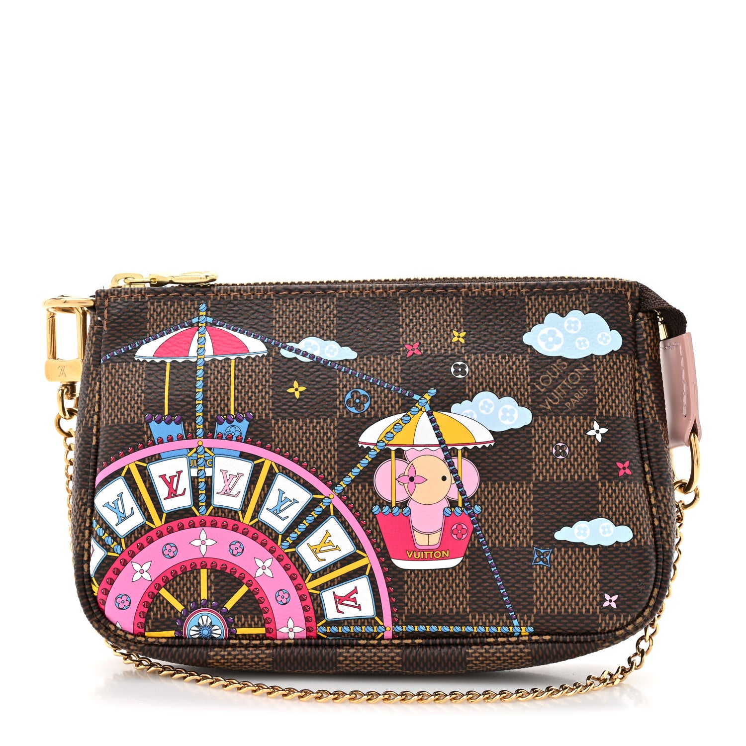 Louis Vuitton Damier Ebene 2020 Christmas Animation Big Wheel Mini Pochette Accessories Rose Ballerine 1 of 11