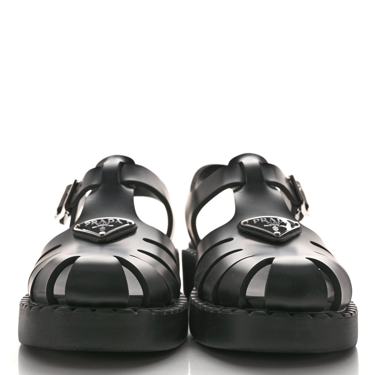 Prada Foam Rubber Metal Triangle Logo 50mm Cage Sandals 38 Black 2 of 8