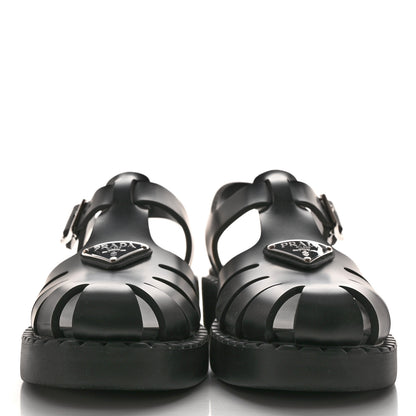 Prada Foam Rubber Metal Triangle Logo 50mm Cage Sandals 38 Black 2 of 8