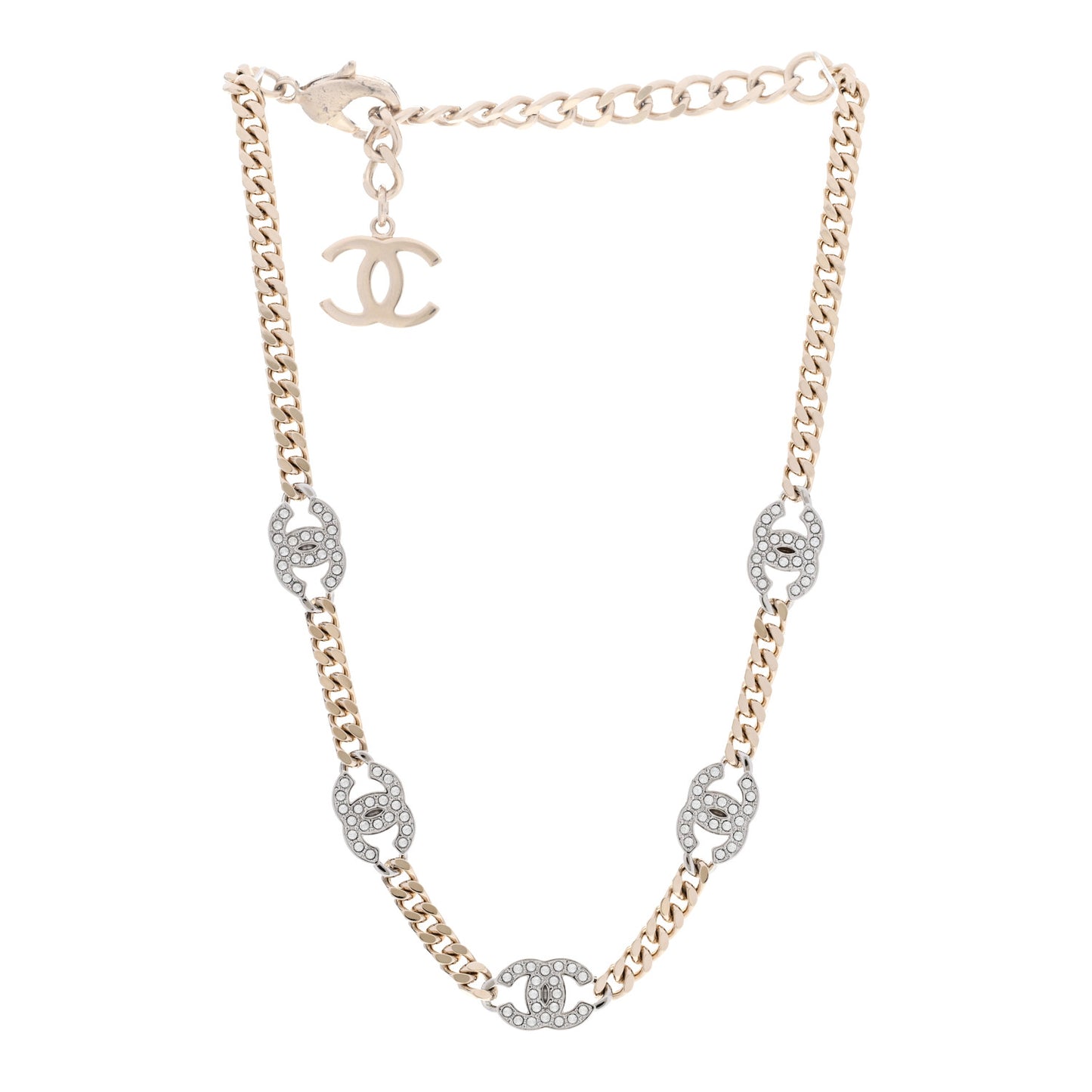 Crystal Chain CC Link Choker Gold Silver