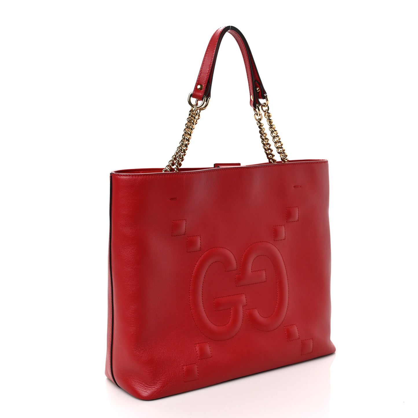 Apollo Calfskin GG Dadini Embroidered Chain Shoulder Tote Hibiscus Red