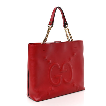 Gucci Apollo Calfskin GG Dadini Embroidered Chain Shoulder Tote Hibiscus Red 3 of 10