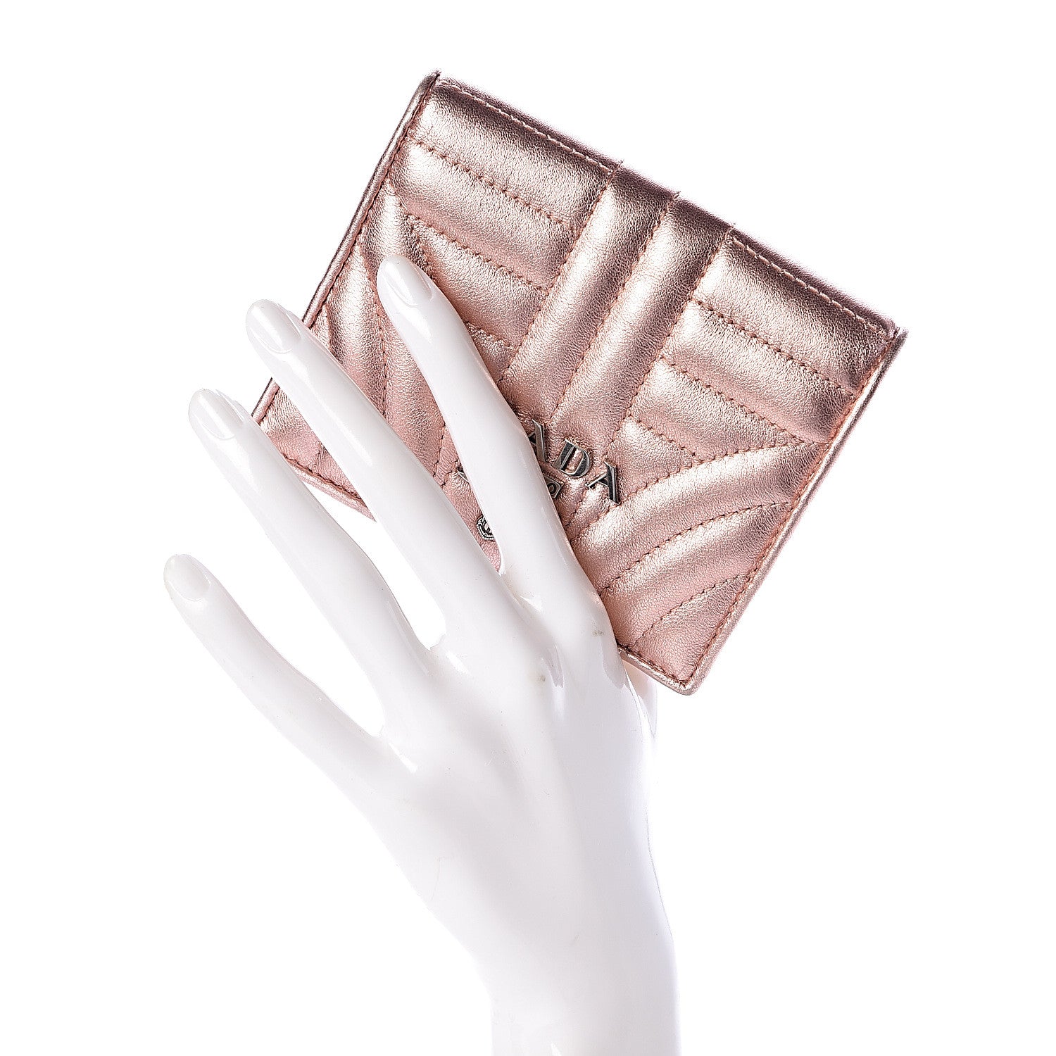 Prada Metallic Nappa Impunture Diagramme Wallet Rosa Mordore 2 of 12
