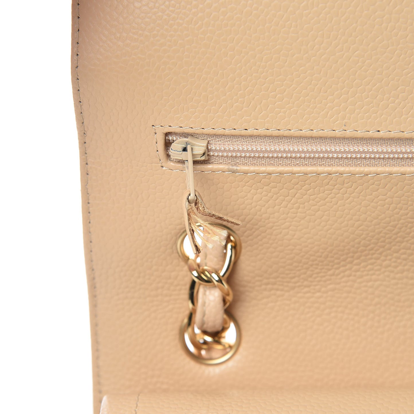 Caviar Quilted Jumbo Double Flap Beige