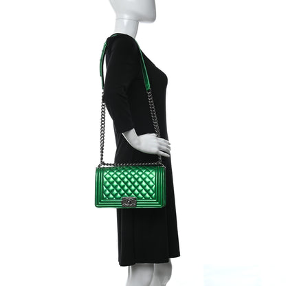 Chanel Metallic Patent Calfskin Quilted Medium Boy Flap Green 2 of 13