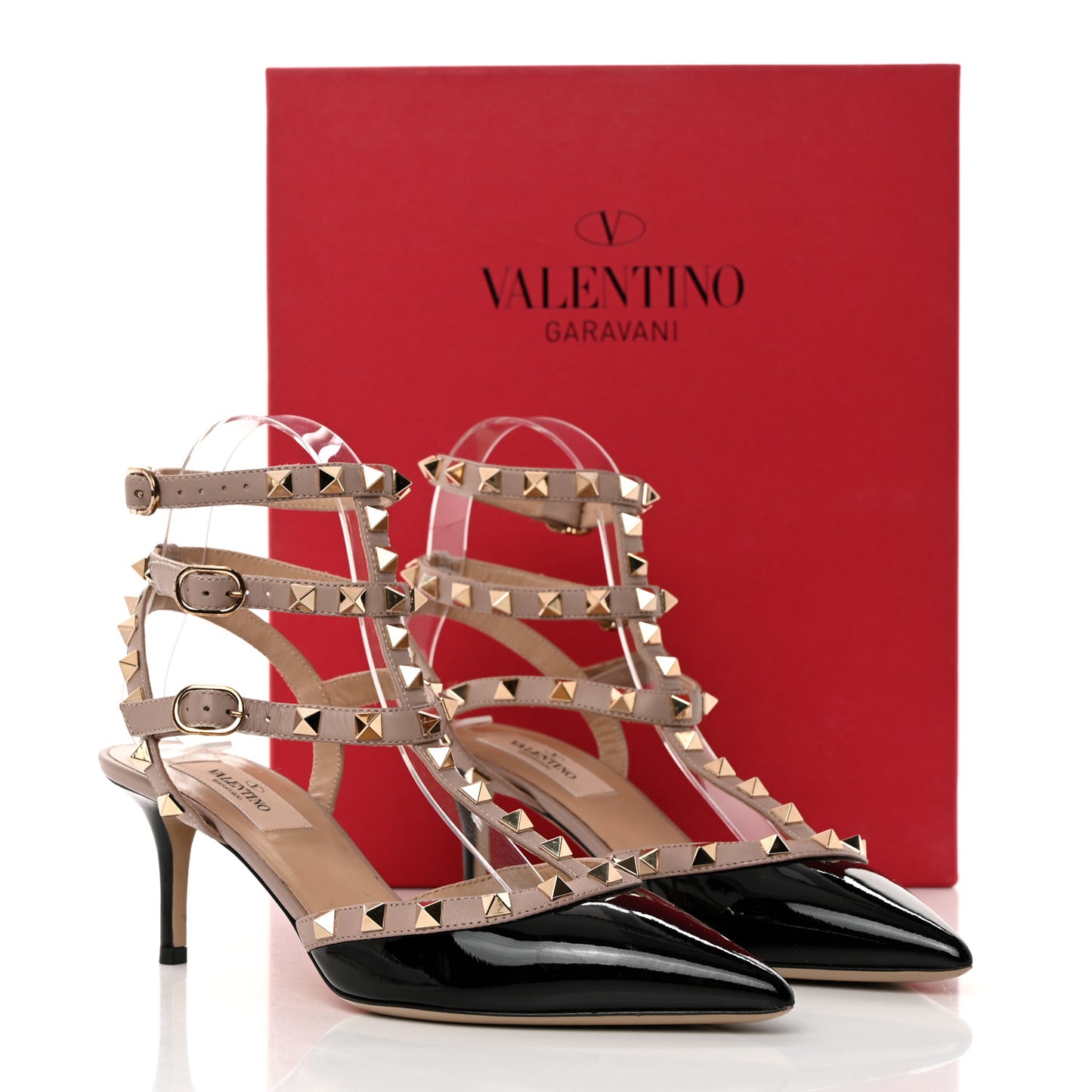 Patent Nappa Rockstud Ankle Strap 65mm Pumps 37.5 Black Poudre