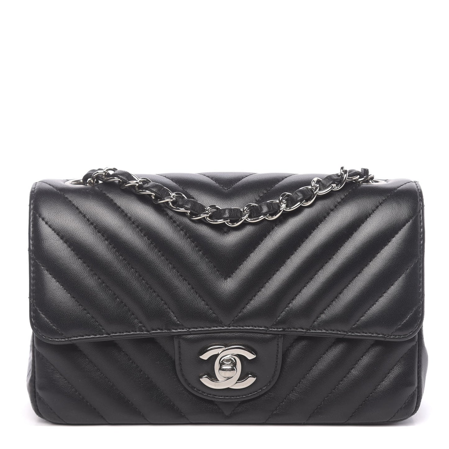 Lambskin Chevron Quilted Mini Rectangular Flap Black