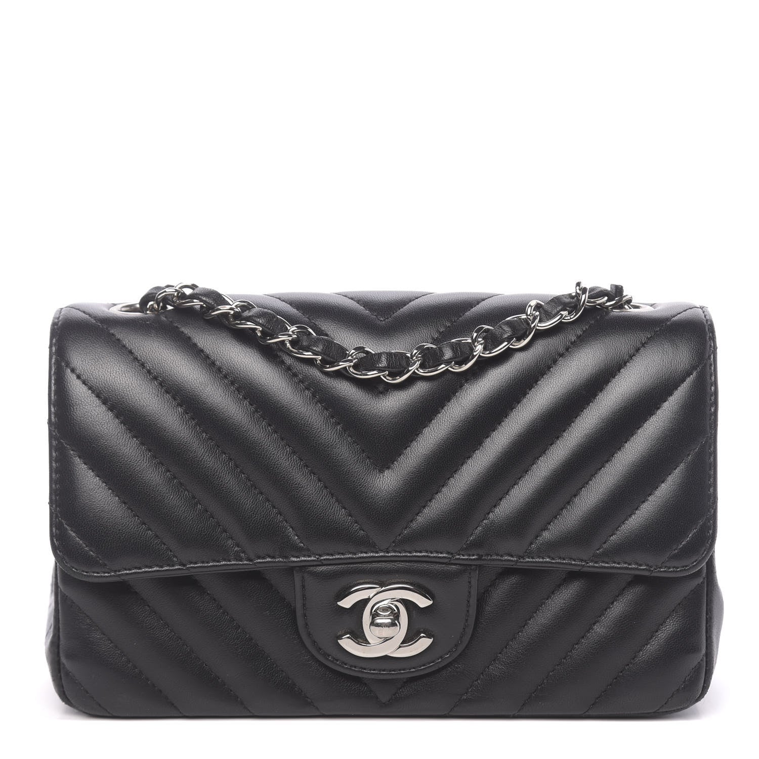 Chanel Lambskin Chevron Quilted Mini Rectangular Flap Black 1 of 11