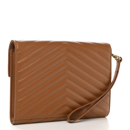 Saint Laurent Grain De Poudre Matelasse Chevron Monogram Cassandre Flap Pouch Natural Dark 3 of 6