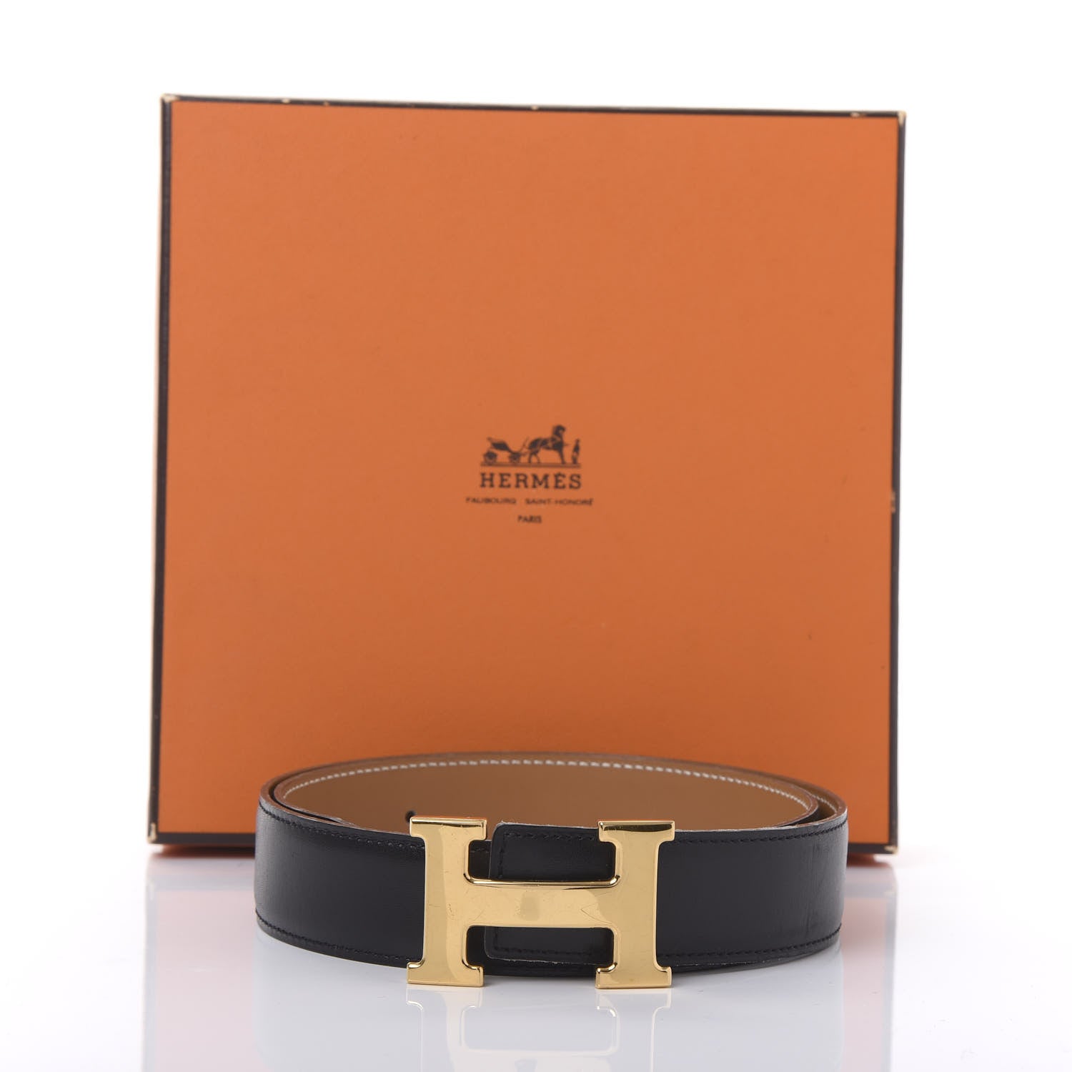 Hermes Box Chamonix 32mm H Belt 70 Black Gold 6 of 7