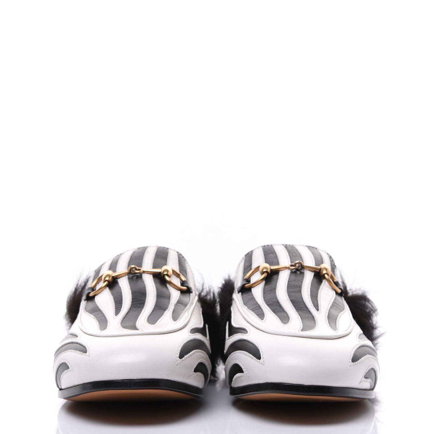 Gucci Malaga Kid Fur Zebra Inlay Womens Princetown Slippers 37 Mystic White Black 2 of 9