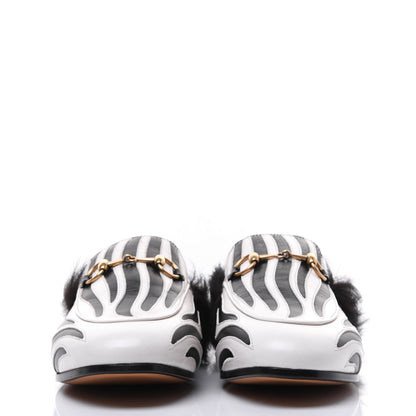 Gucci Malaga Kid Fur Zebra Inlay Womens Princetown Slippers 37 Mystic White Black 2 of 9