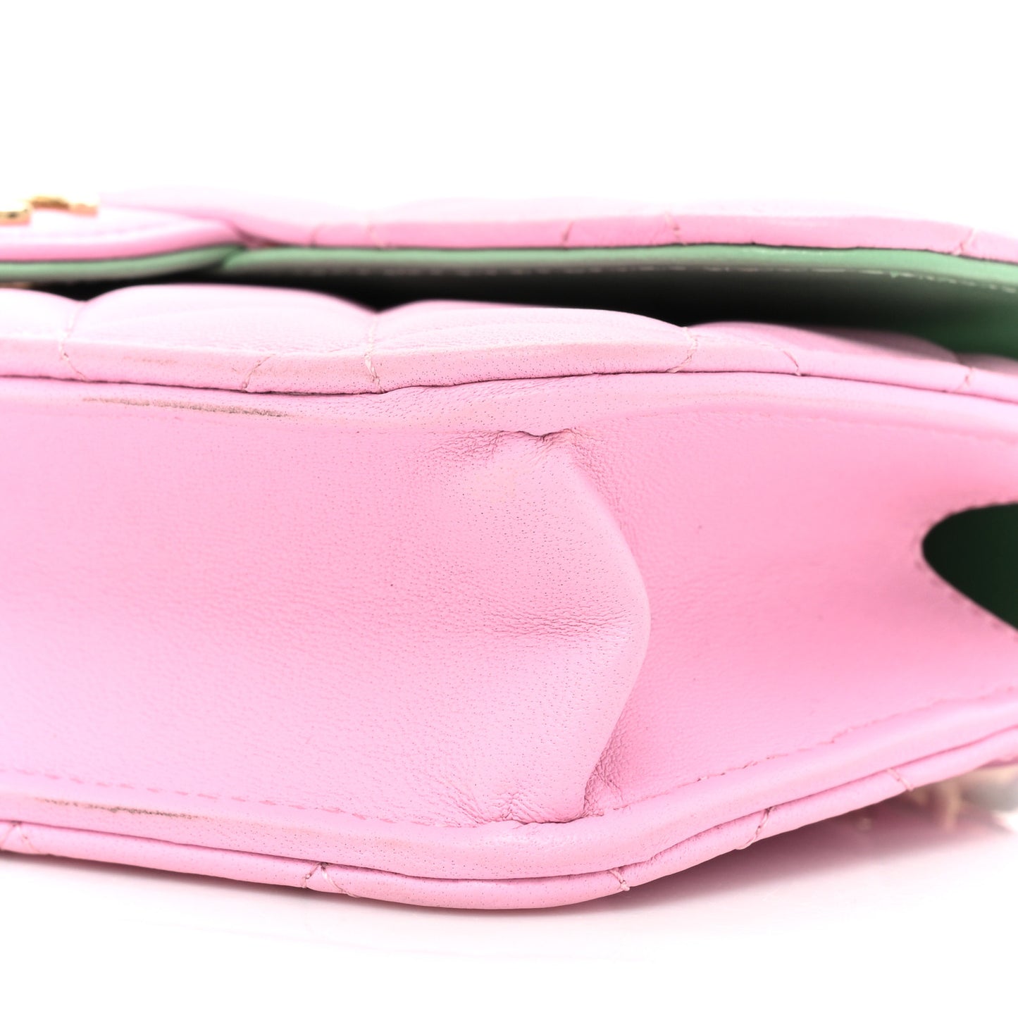 Lambskin Quilted Flap Phone Holder With Chain Lilac Light Green
