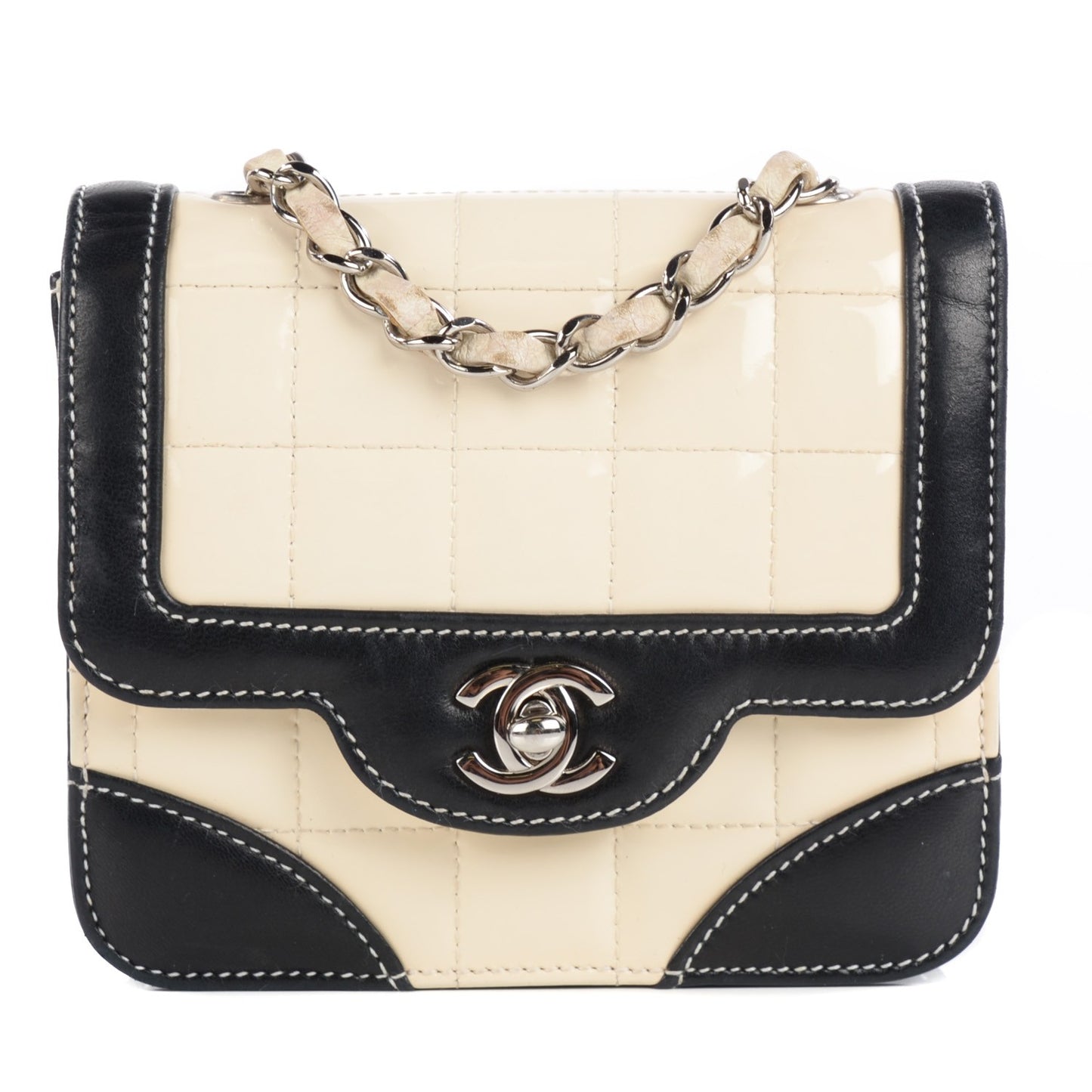 Patent Square Quilt Mini Flap White Black