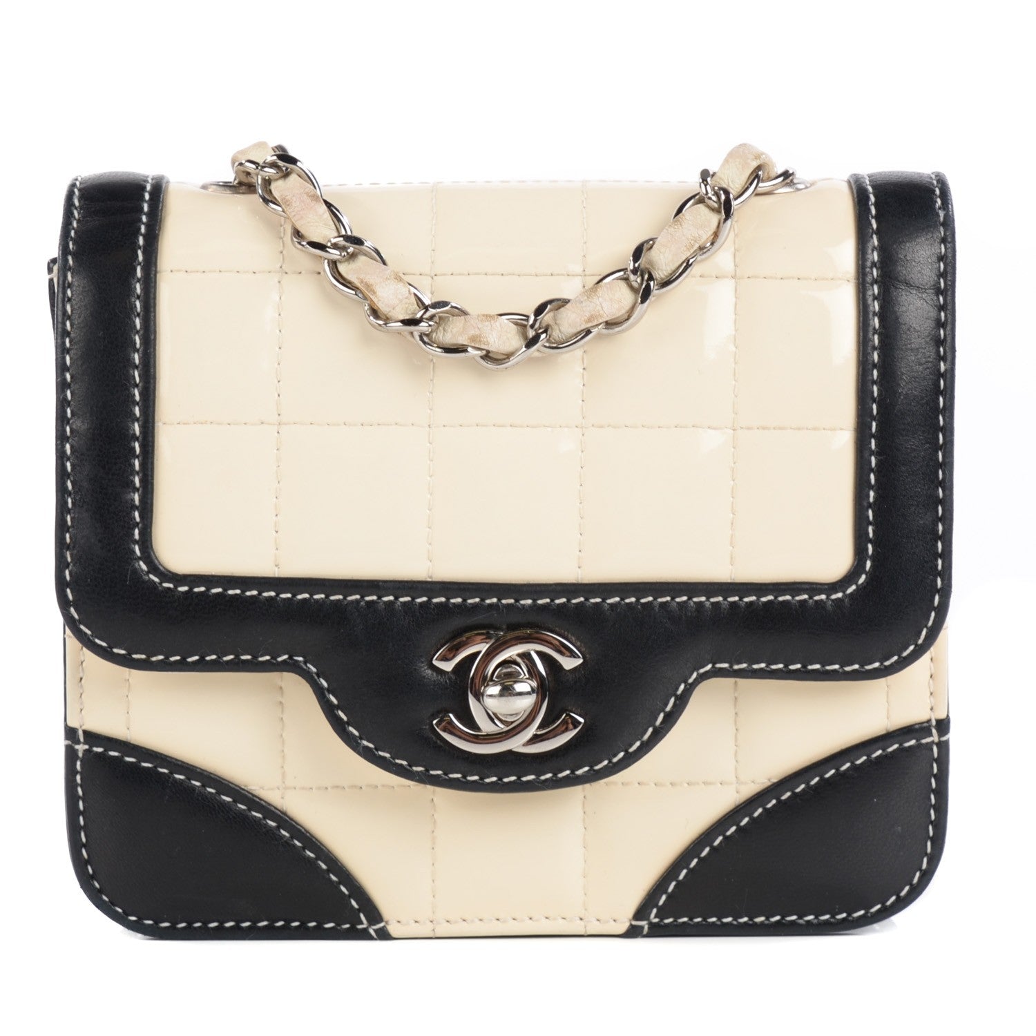 Chanel Patent Square Quilt Mini Flap White Black 1 of 9