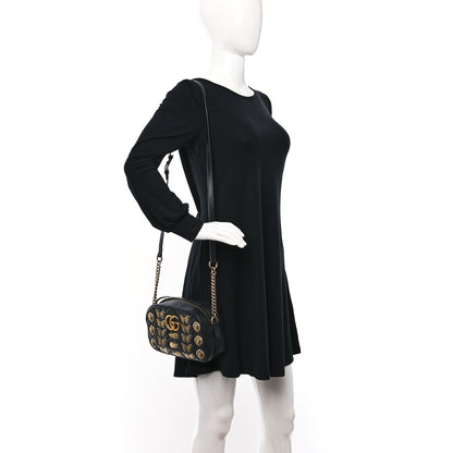 Gucci Calfskin Matelasse Animal Studs Small GG Marmont Chain Shoulder Bag Black 3 of 8