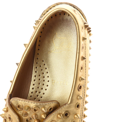 Christian Louboutin Nappa Laminata Spikes Womens Yacht Flat Loafers 37.5 Gold Satine 6 of 7