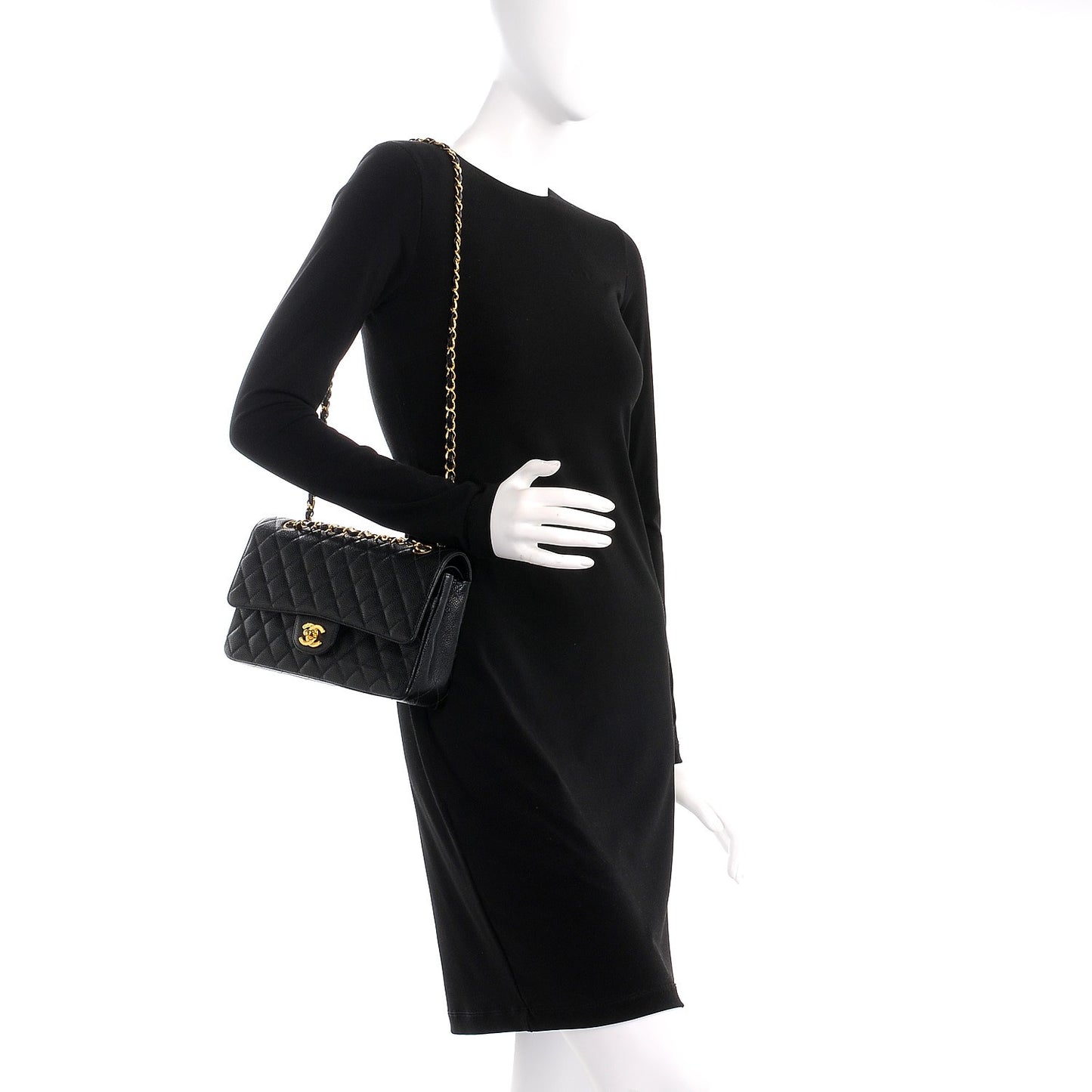 Caviar Quilted Medium Double Flap Black