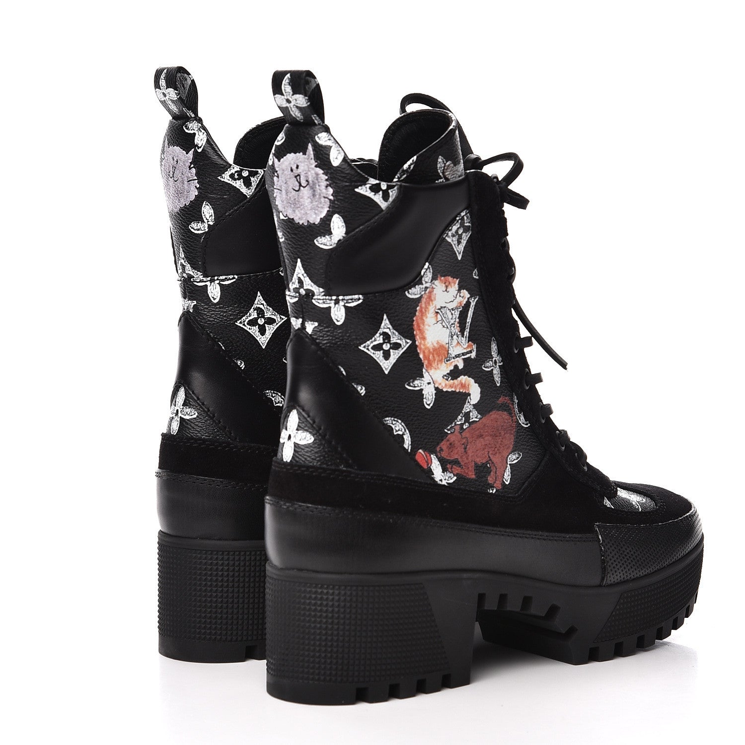 Louis Vuitton Suede Calfskin Catogram Laureate Platform Desert Boots 38 Black 4 of 10