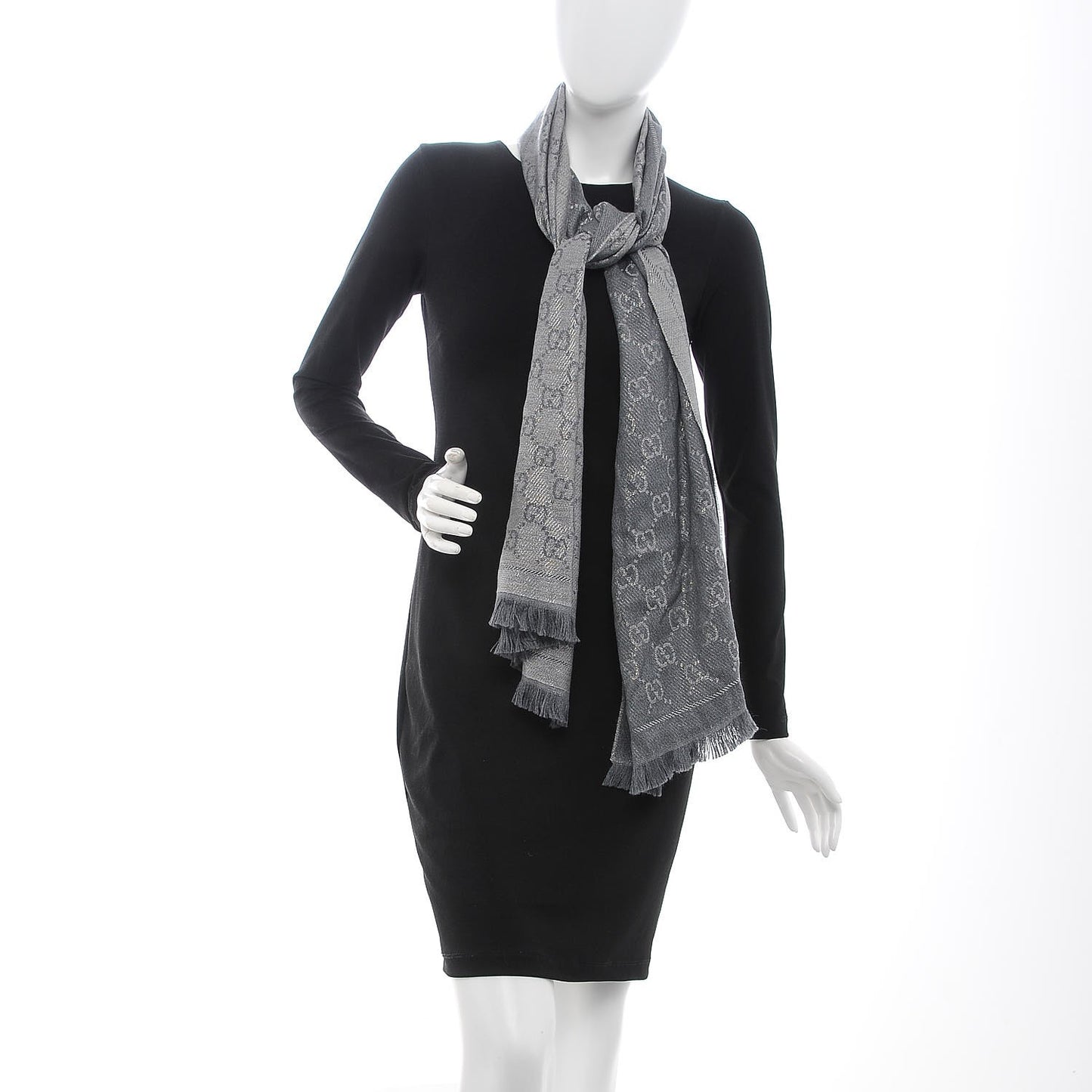 Wool Monogram Fringe Scarf Grey