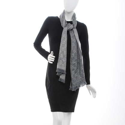 Gucci Wool Monogram Fringe Scarf Grey 2 of 6