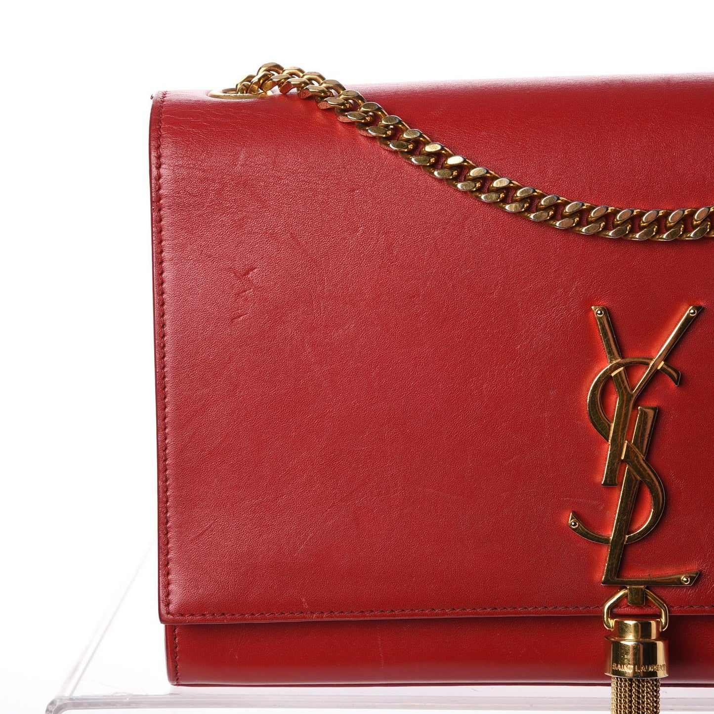 Smooth Calfskin Medium Classic Monogram Kate Tassel Satchel Lipstick Red