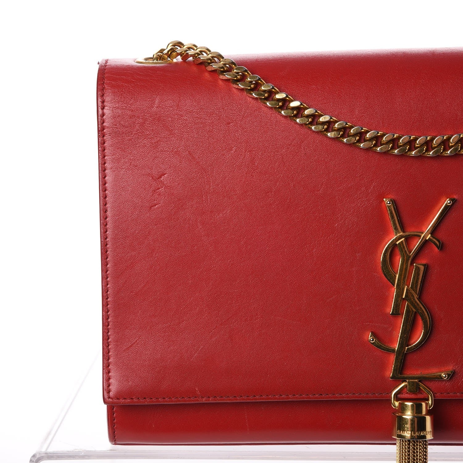 Saint Laurent Smooth Calfskin Medium Classic Monogram Kate Tassel Satchel Lipstick Red 9 of 25