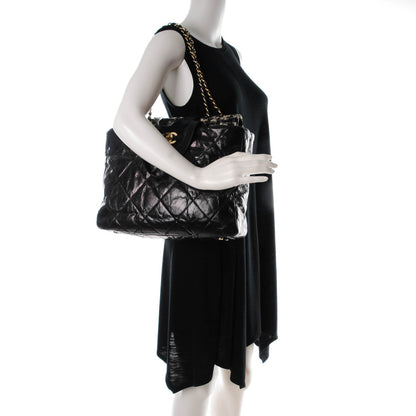 Chanel Glazed Calfskin Quilted Tweed Portobello Tote Black White 2 of 7