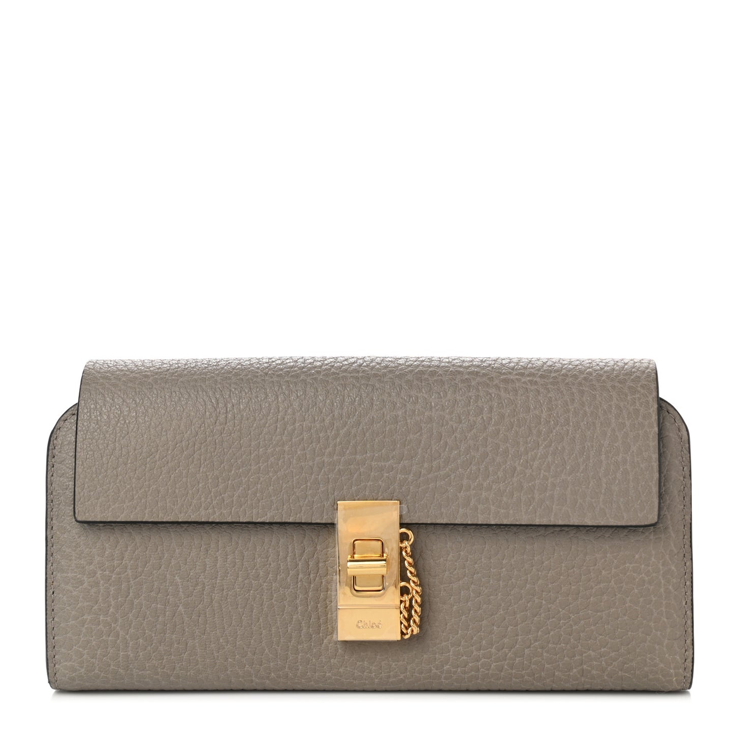 Grained Lambskin Drew Long Wallet with Flap Motty Grey