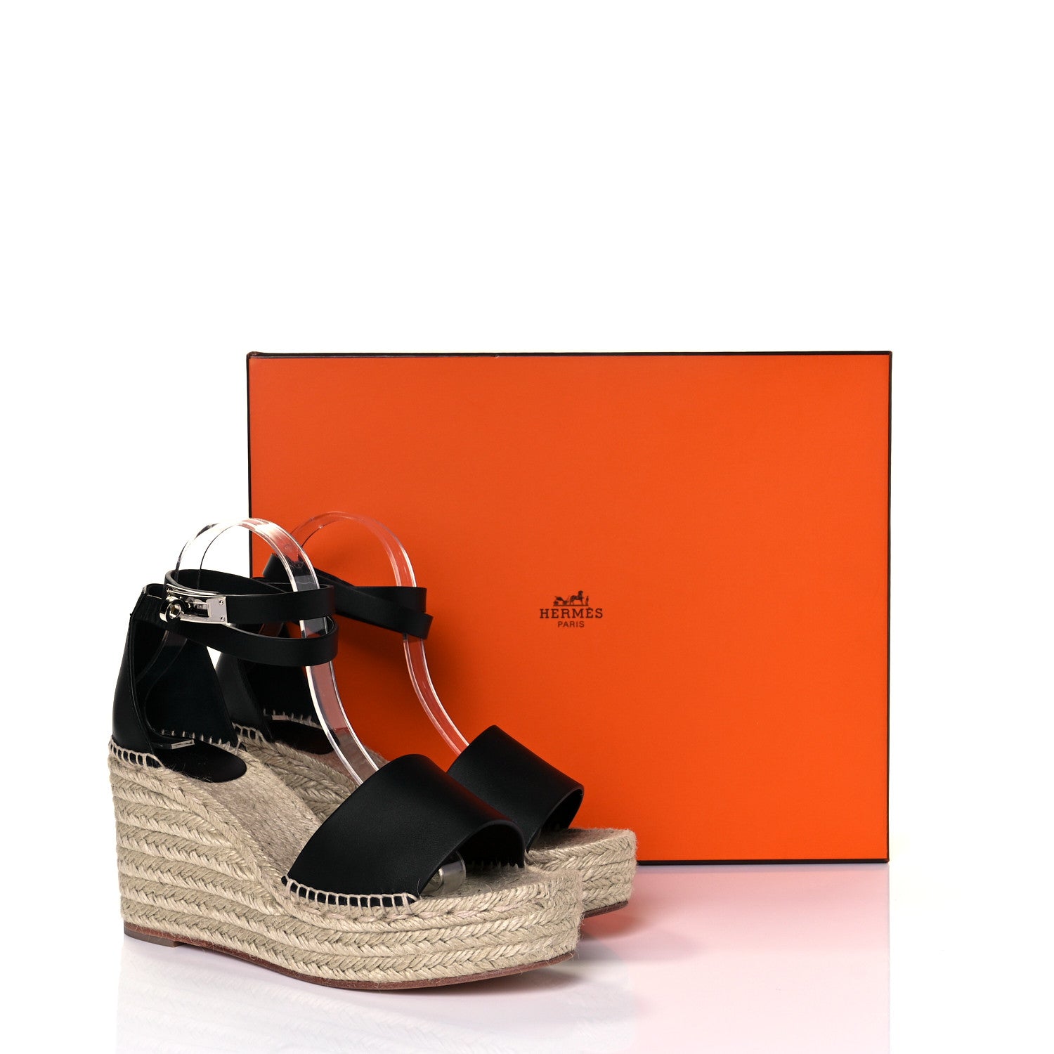 Hermes Calfskin Tipoli Espadrille Wedges 40 Black 9 of 9