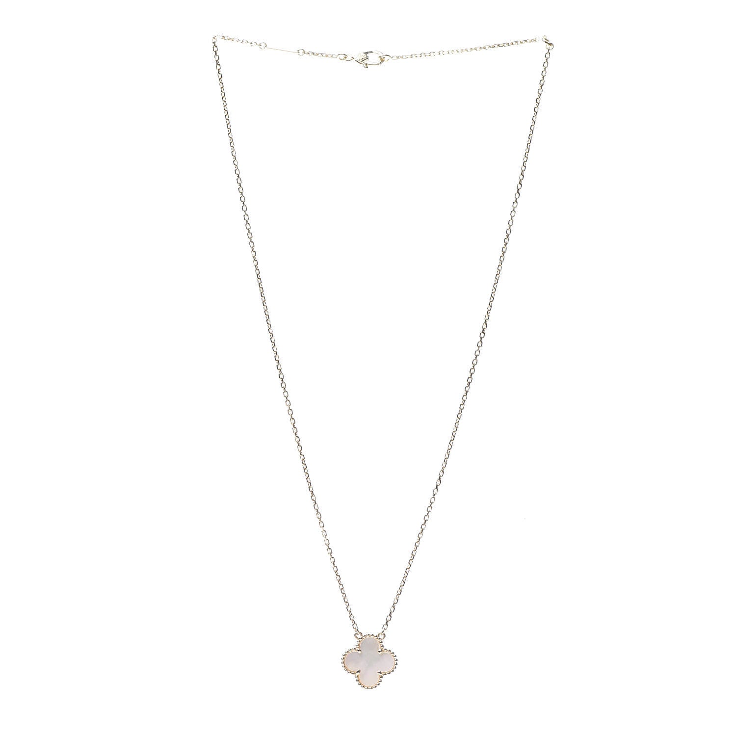 Van Cleef & Arpels 18K Yellow Gold Mother of Pearl Vintage Alhambra Pendant Necklace 3 of 8